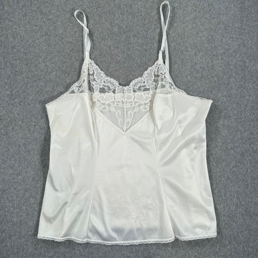 Vassarette Lace Trim Cami Slip Top Women's Large Cream Lingerie Y2K Adjustable